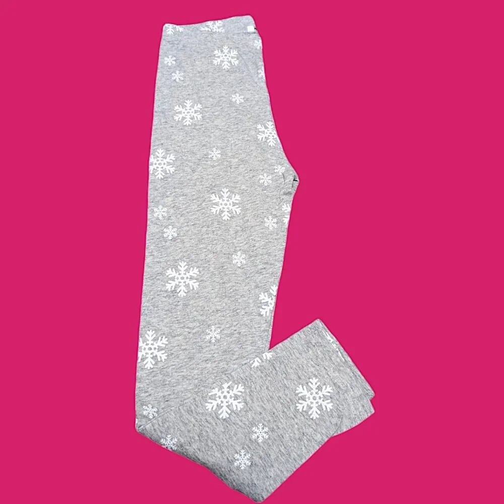 Pepco Full length Soft Cotton leggings Skinny Fit Stretchy Grey White Snowflakes